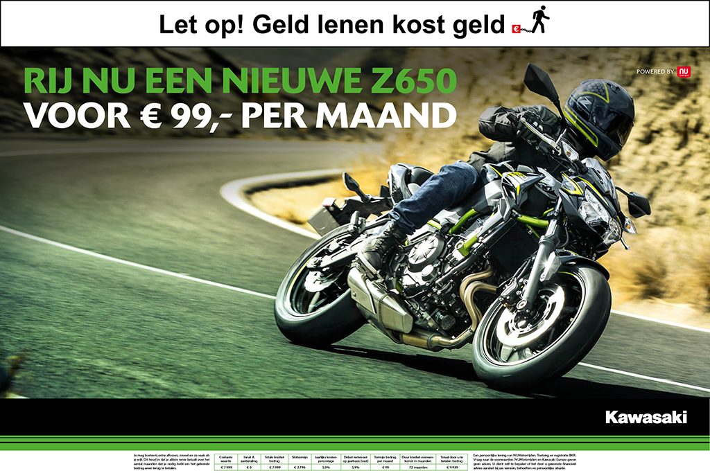 Kawasaki Z650 voor 99 per maand Kawasaki Z650 voor 99 per maand